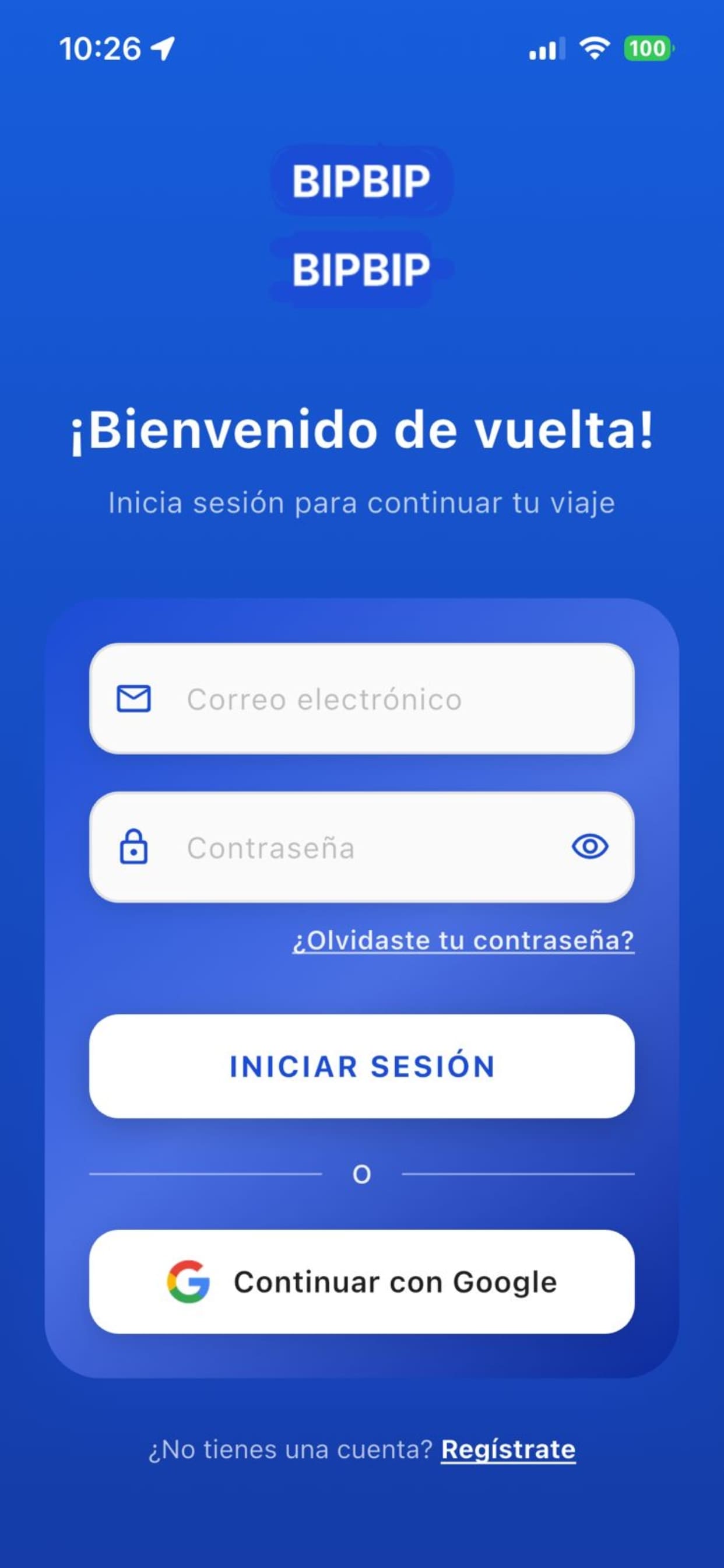 Pantalla de inicio de sesión
